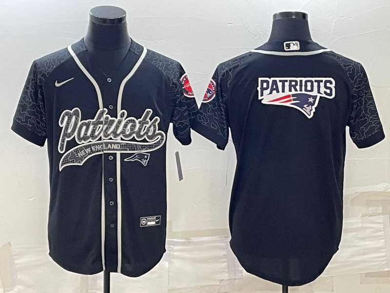 Mens New England Patriots Black Reflective Team Big Logo With Patch Cool Base Stitched Baseball Jersey->new england patriots->NFL Jersey